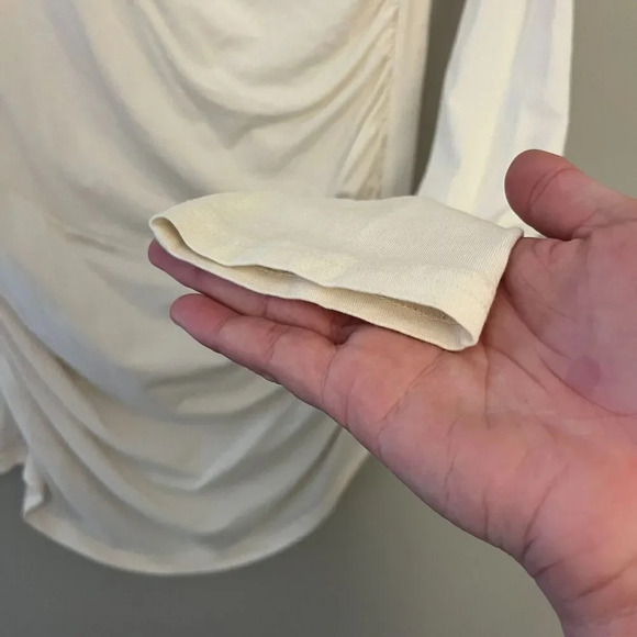 Garnet Hill Womens Ivory Wrap Ruched Blouse V Neck Stretch Small Long Sleeve - Picture 4 of 6